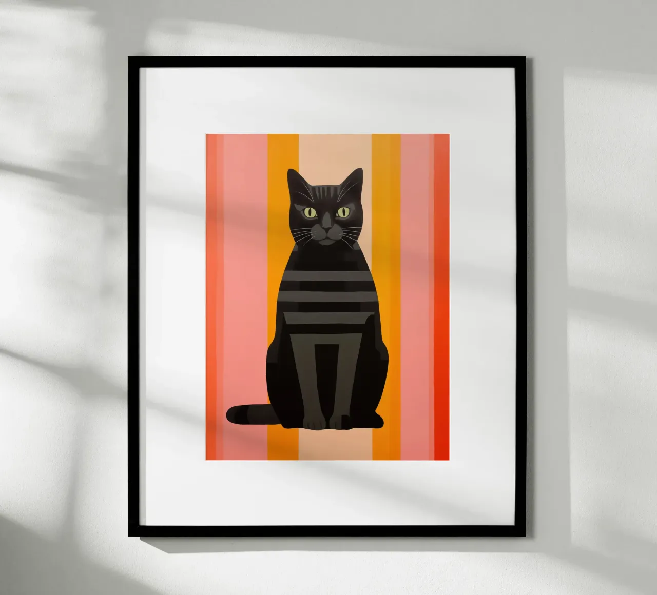 Gatto nero a strisce con rosa e arancione | Minimalismo poster da Autofocus