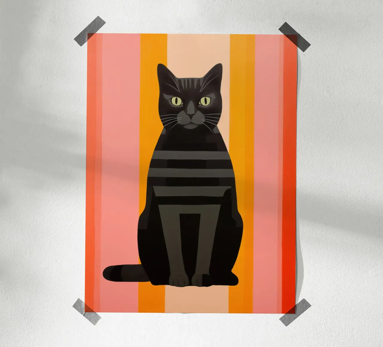 Gatto nero a strisce con rosa e arancione | Minimalismo poster da Autofocus