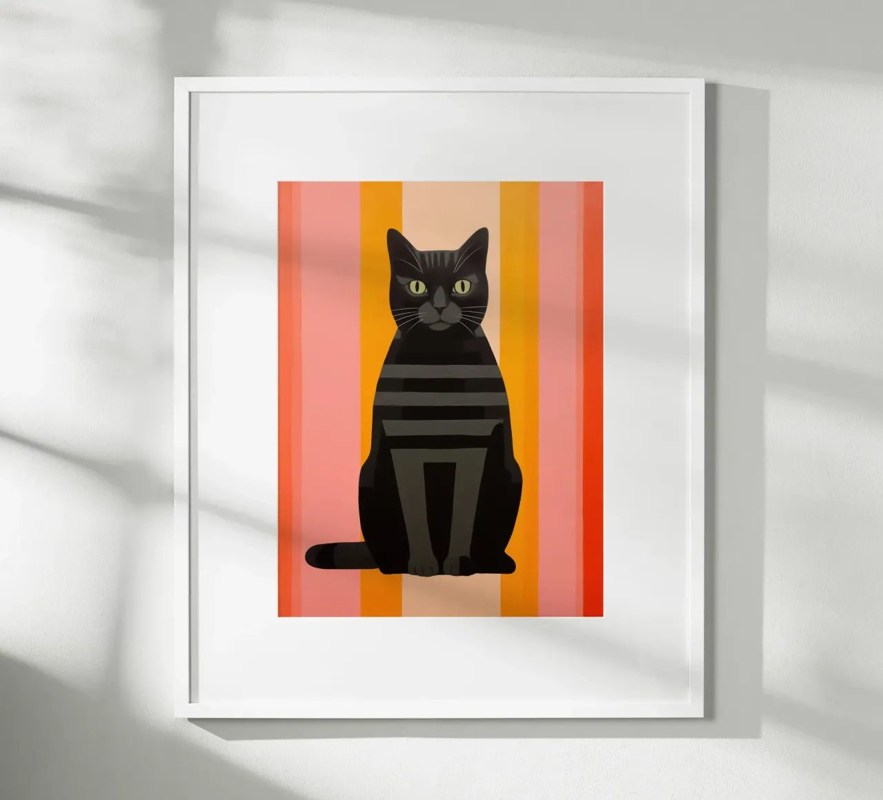 Gatto nero a strisce con rosa e arancione | Minimalismo poster da Autofocus