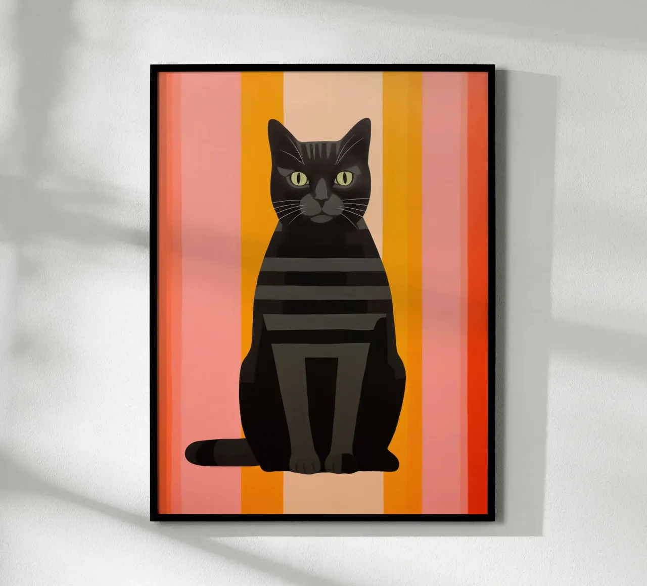 Gatto nero a strisce con rosa e arancione | Minimalismo poster da Autofocus