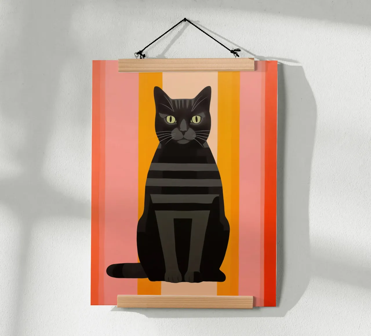 Gatto nero a strisce con rosa e arancione | Minimalismo poster da Autofocus