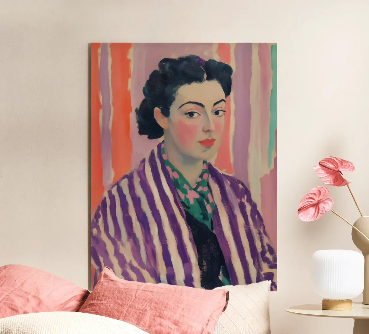 Ritratto di donna in viola | Quadro ispirato a Matisse alluminio dibond da Autofocus