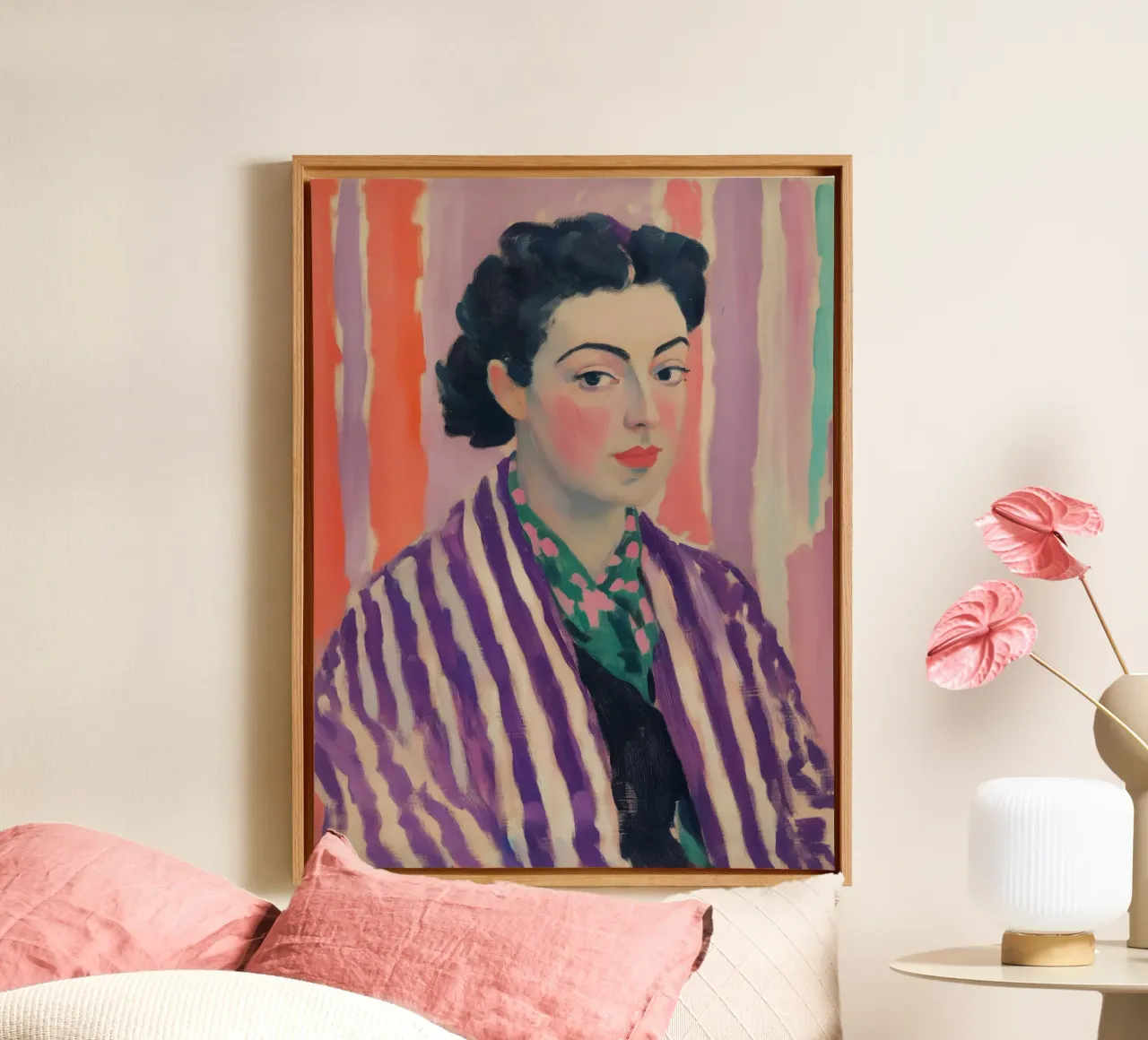 Ritratto di donna in viola | Quadro ispirato a Matisse tela con Cornice a cassetta da Autofocus