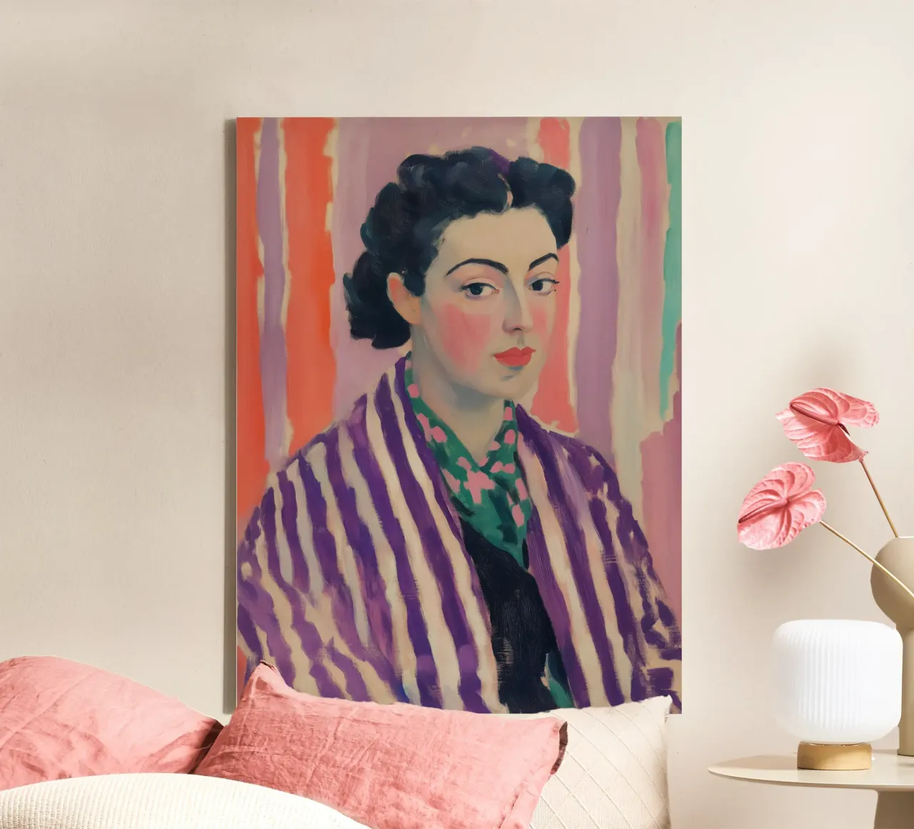 Ritratto di donna in viola | Quadro ispirato a Matisse tela con Cornice a cassetta da Autofocus