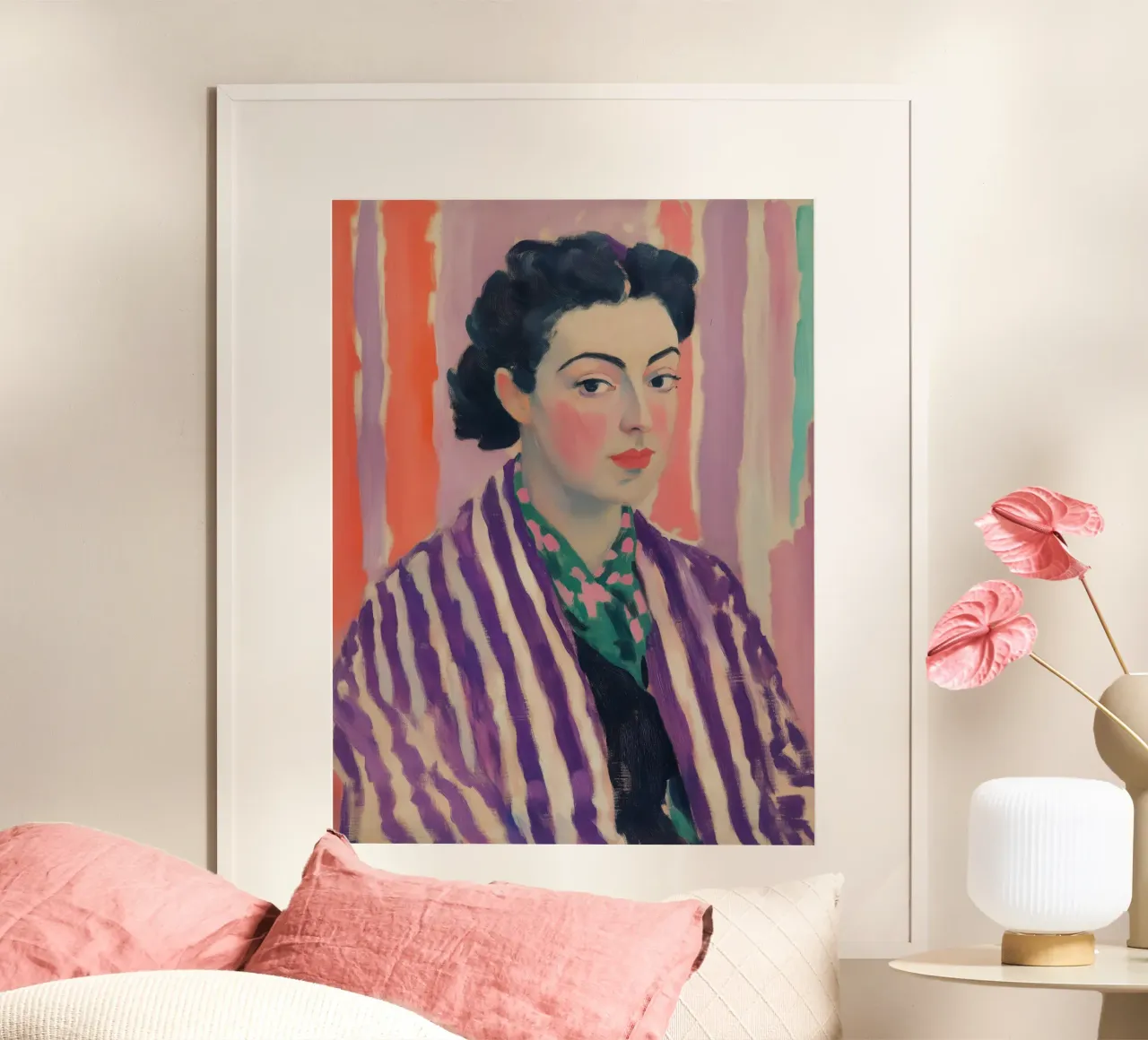 Ritratto di donna in viola | Quadro ispirato a Matisse carta hahnemühle da Autofocus