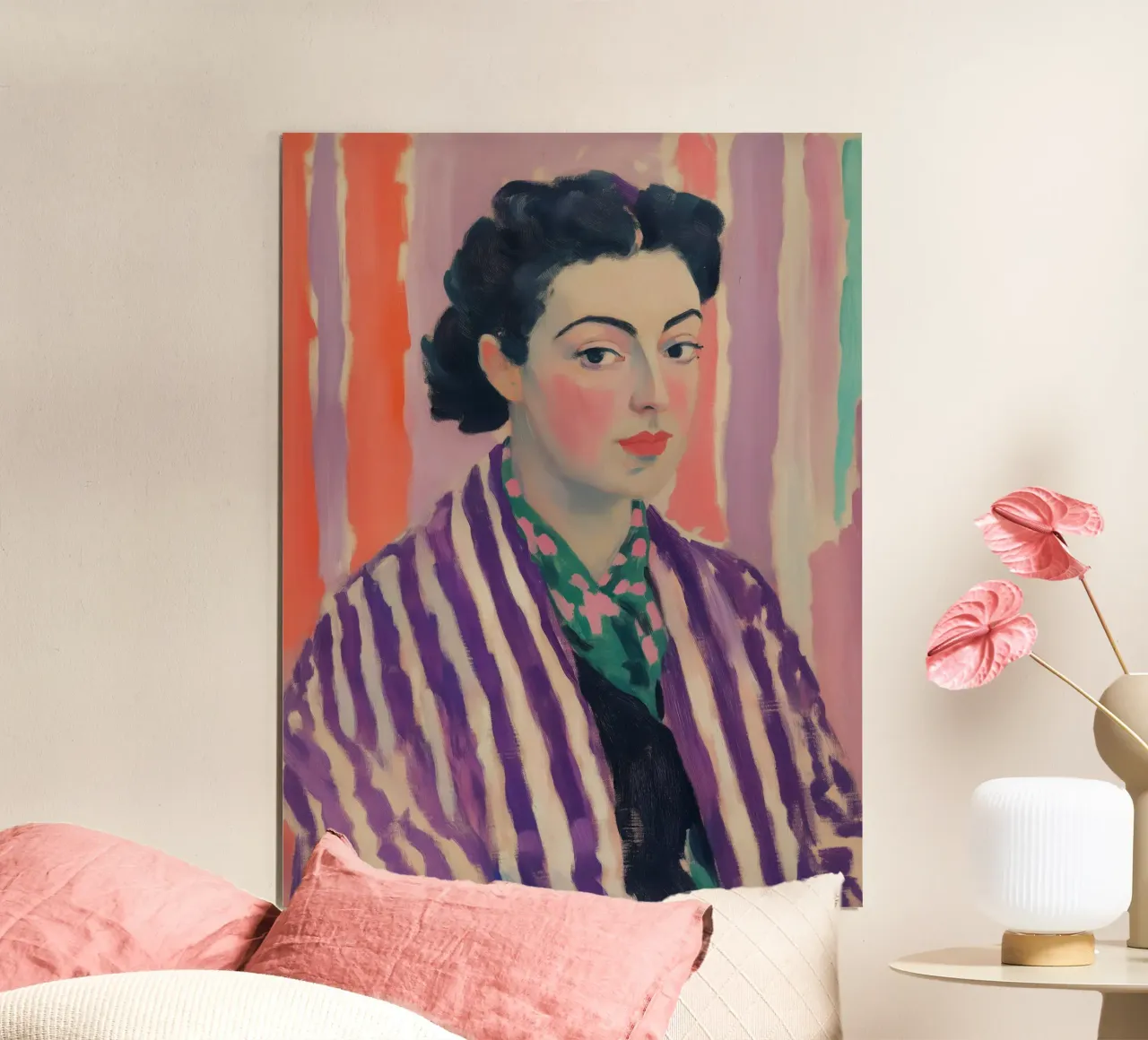 Ritratto di donna in viola | Quadro ispirato a Matisse carta hahnemühle da Autofocus