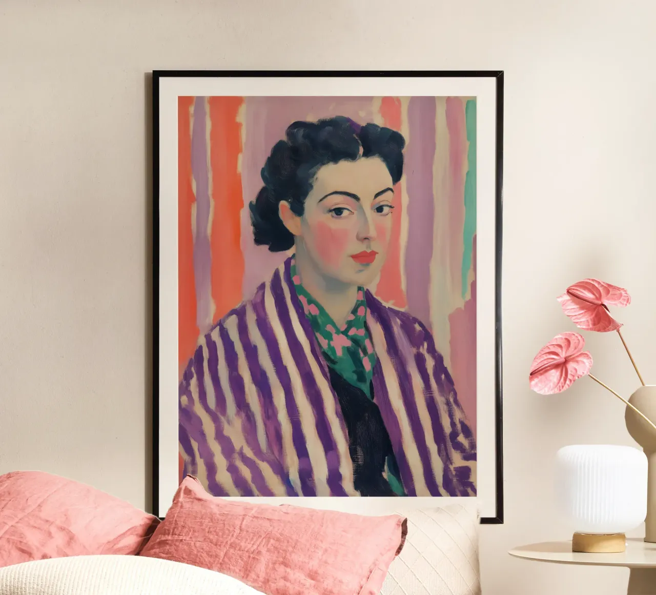 Ritratto di donna in viola | Quadro ispirato a Matisse carta hahnemühle da Autofocus