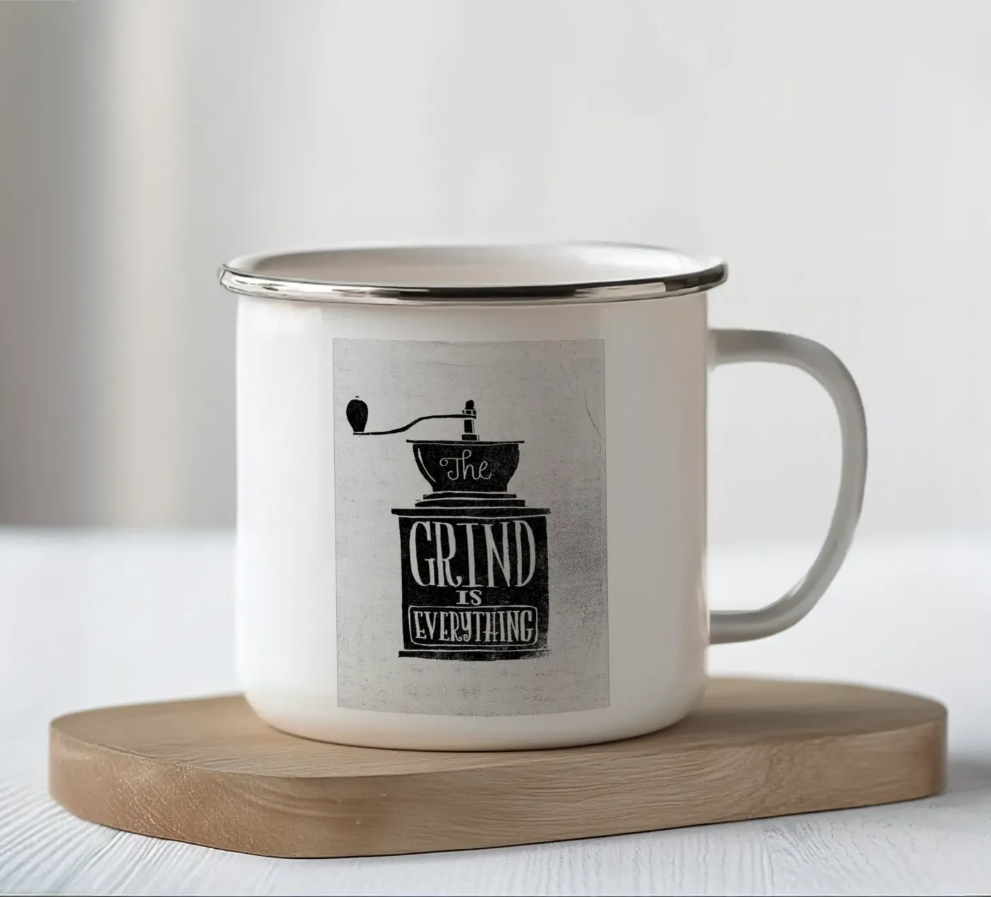 Grind enamel mug by Matthew Taylor Wilson