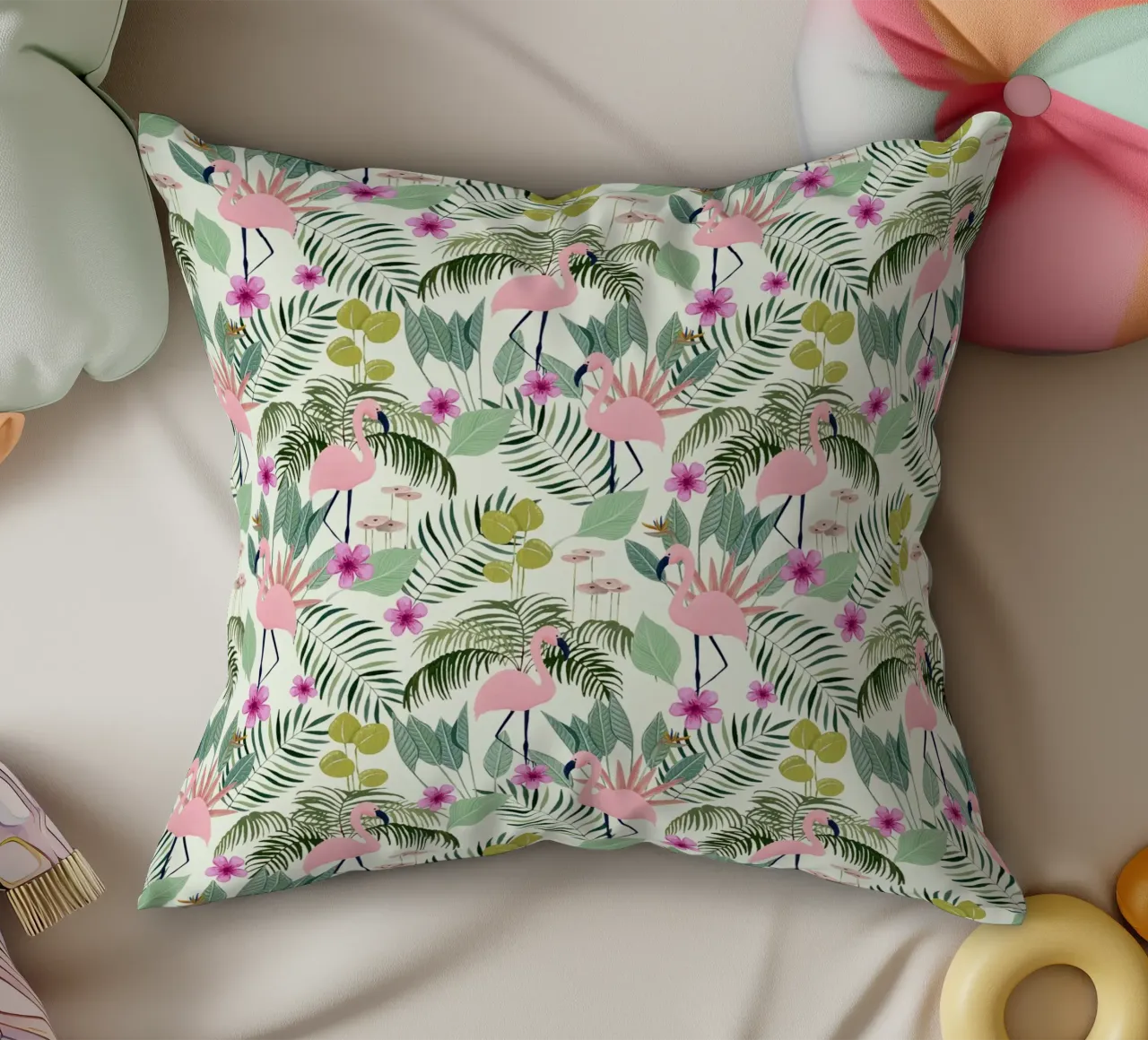 Fantom Fifi Art - Flamingo Muster Lime cuscino da The Artcircle