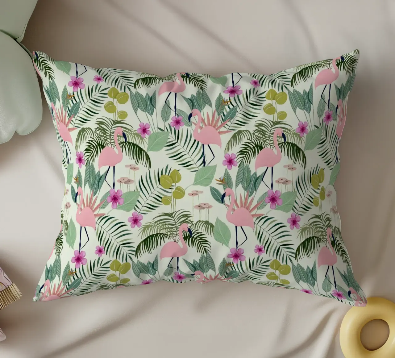 Fantom Fifi Art - Flamingo Muster Lime cuscino da The Artcircle