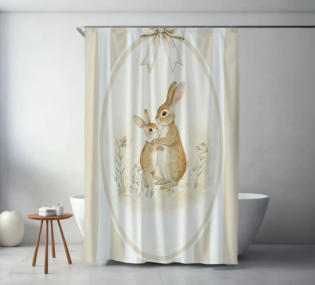 Due coniglietti che si abbracciano tenda da doccia da Jungle Joy Art