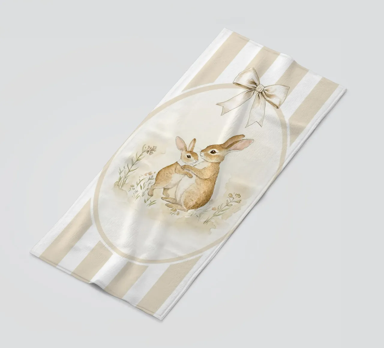 Two Bunnies Embracing beach towel by Jungle Joy Art