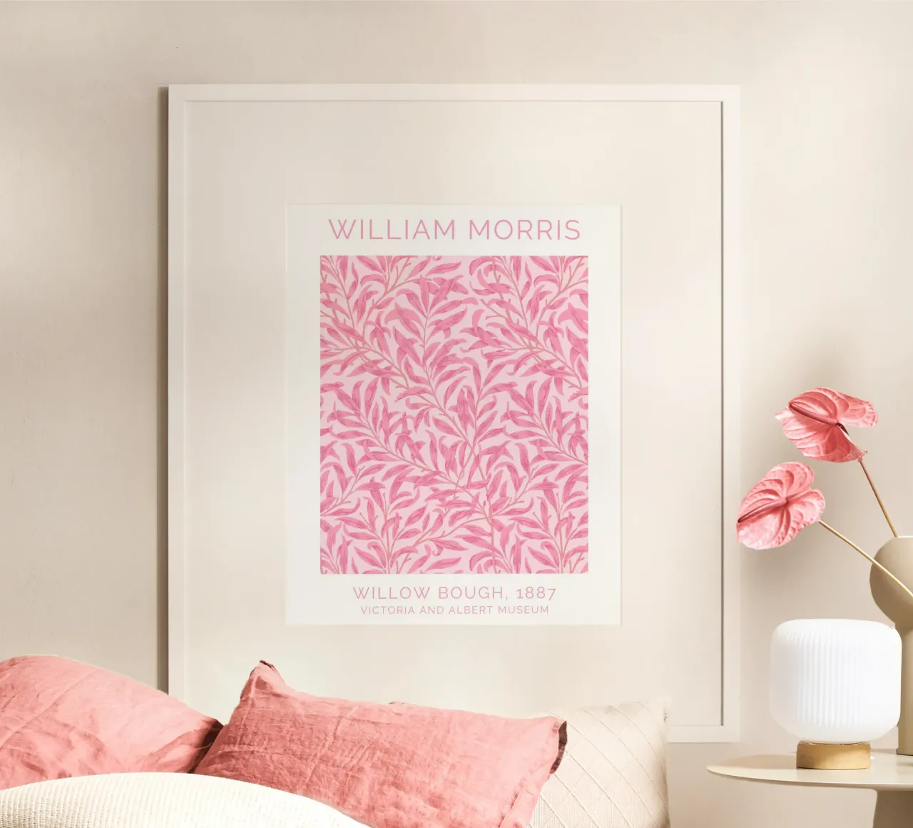 William Morris, ramo di salice rosa, arte botanica d'epoca poster con telaio in legno da ArtHaus