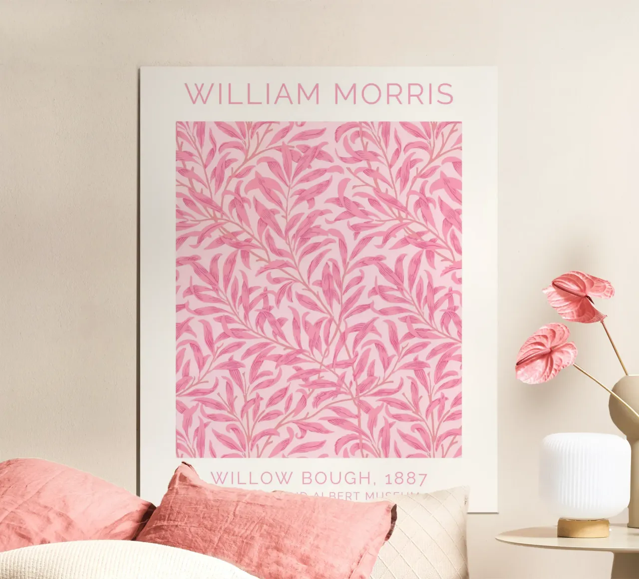 William Morris, ramo di salice rosa, arte botanica d'epoca poster con telaio in legno da ArtHaus