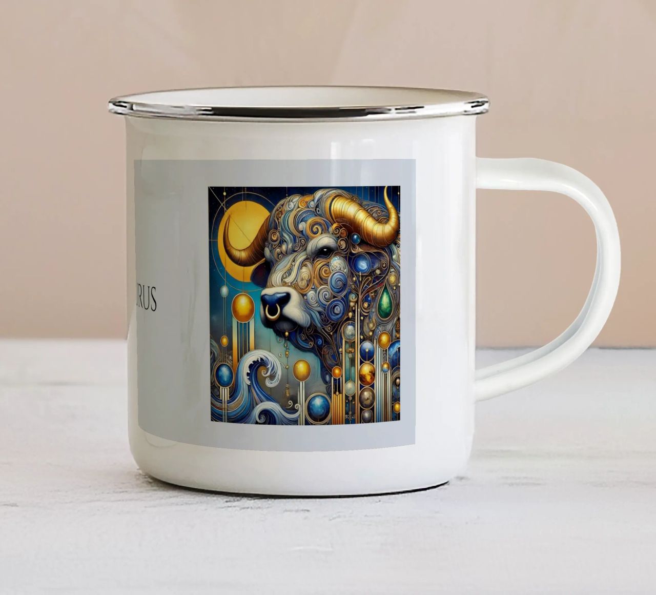 Segno zodiacale Toro tazza in smalto da Art-Nouveau-Dsg