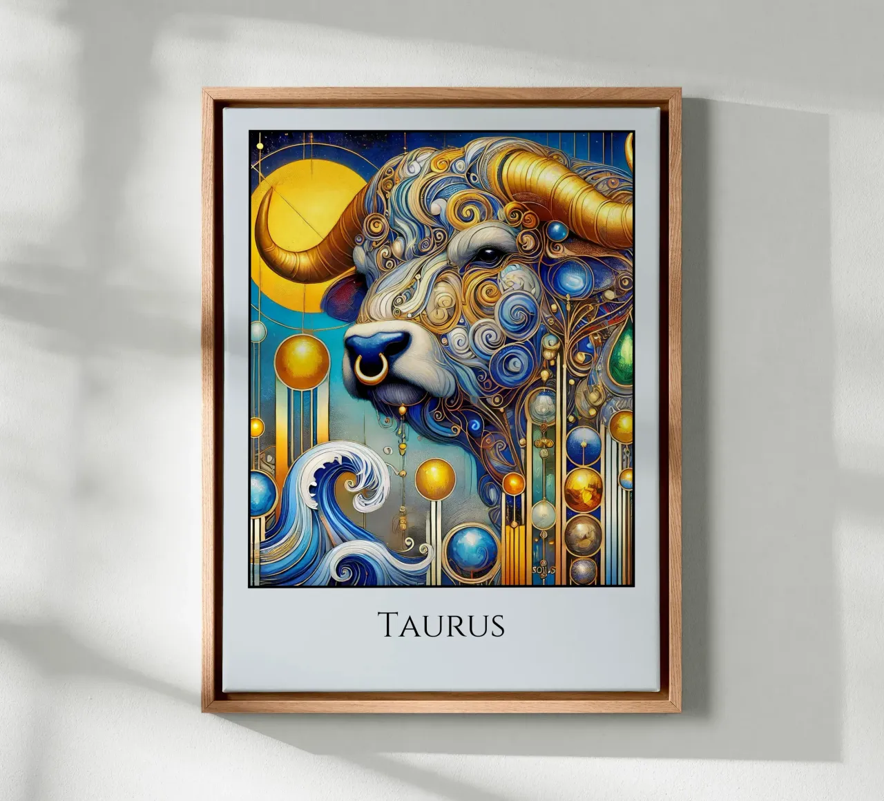 Astrologisch teken Stier canvas met Baklijst van Art-Nouveau-Dsg