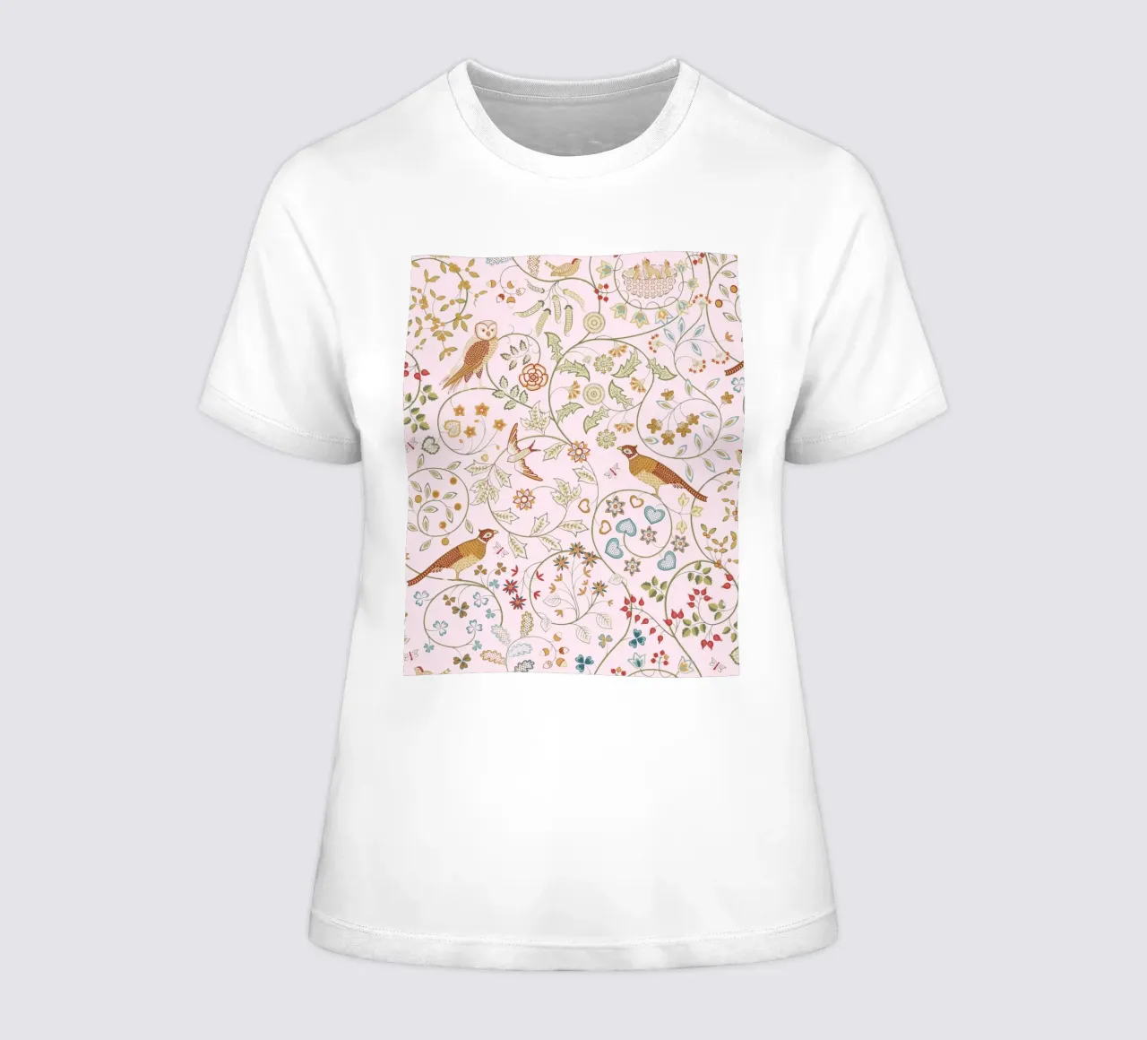William Morris Bird & Owl Vintage Print, Flower Pattern (motif de fleurs) t-shirt ajusté pour femmes de ArtHaus