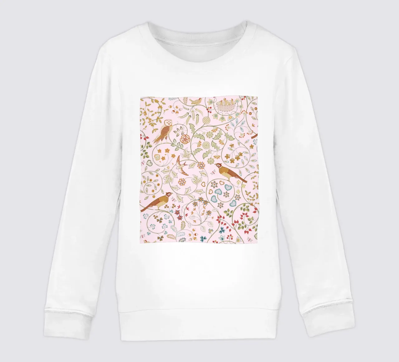 William Morris Bird & Owl Vintage Print, Flower Pattern kids sweatshirt by ArtHaus