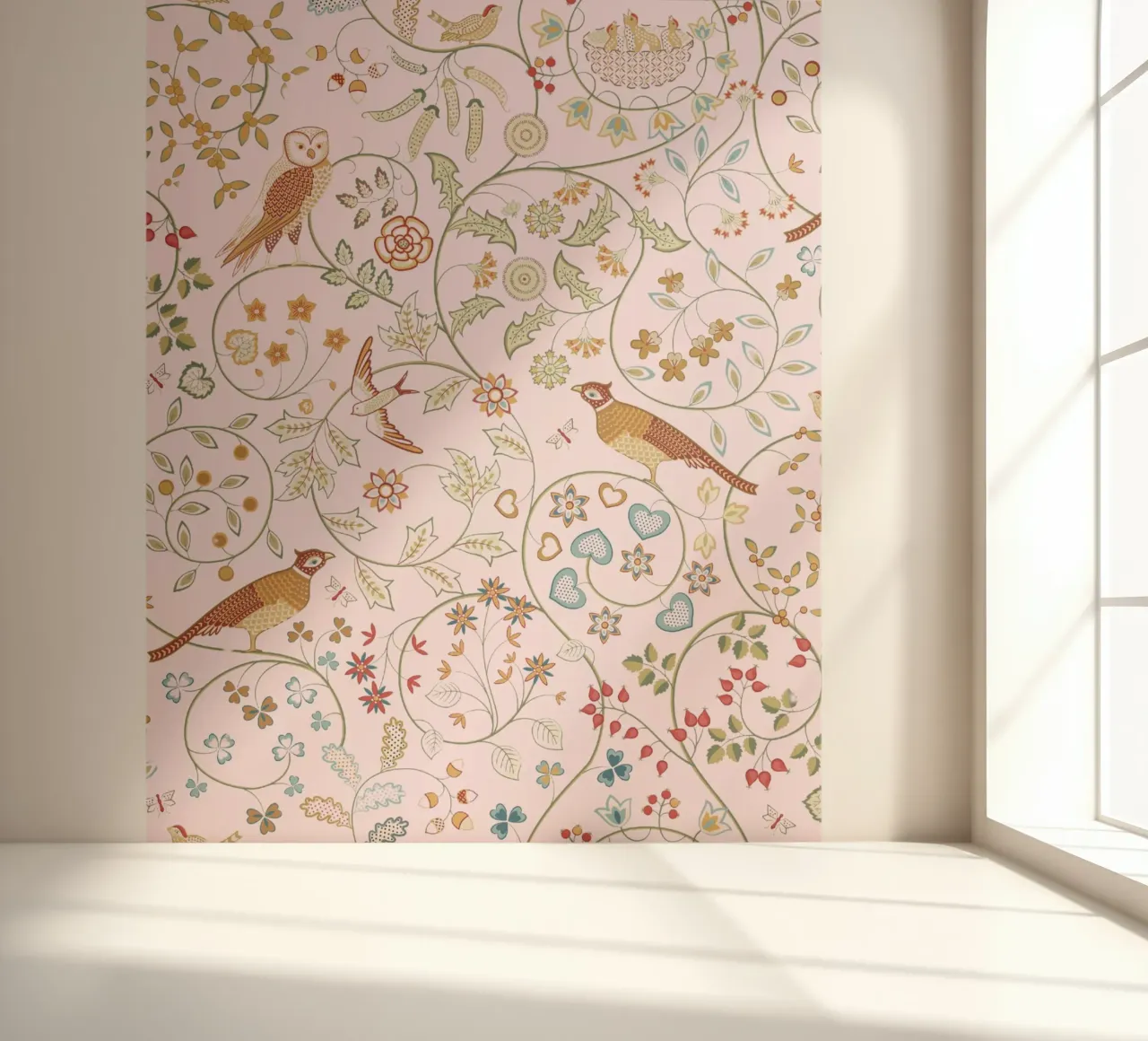 William Morris Bird & Owl Vintage Print, Flower Pattern photo wallpaper by ArtHaus