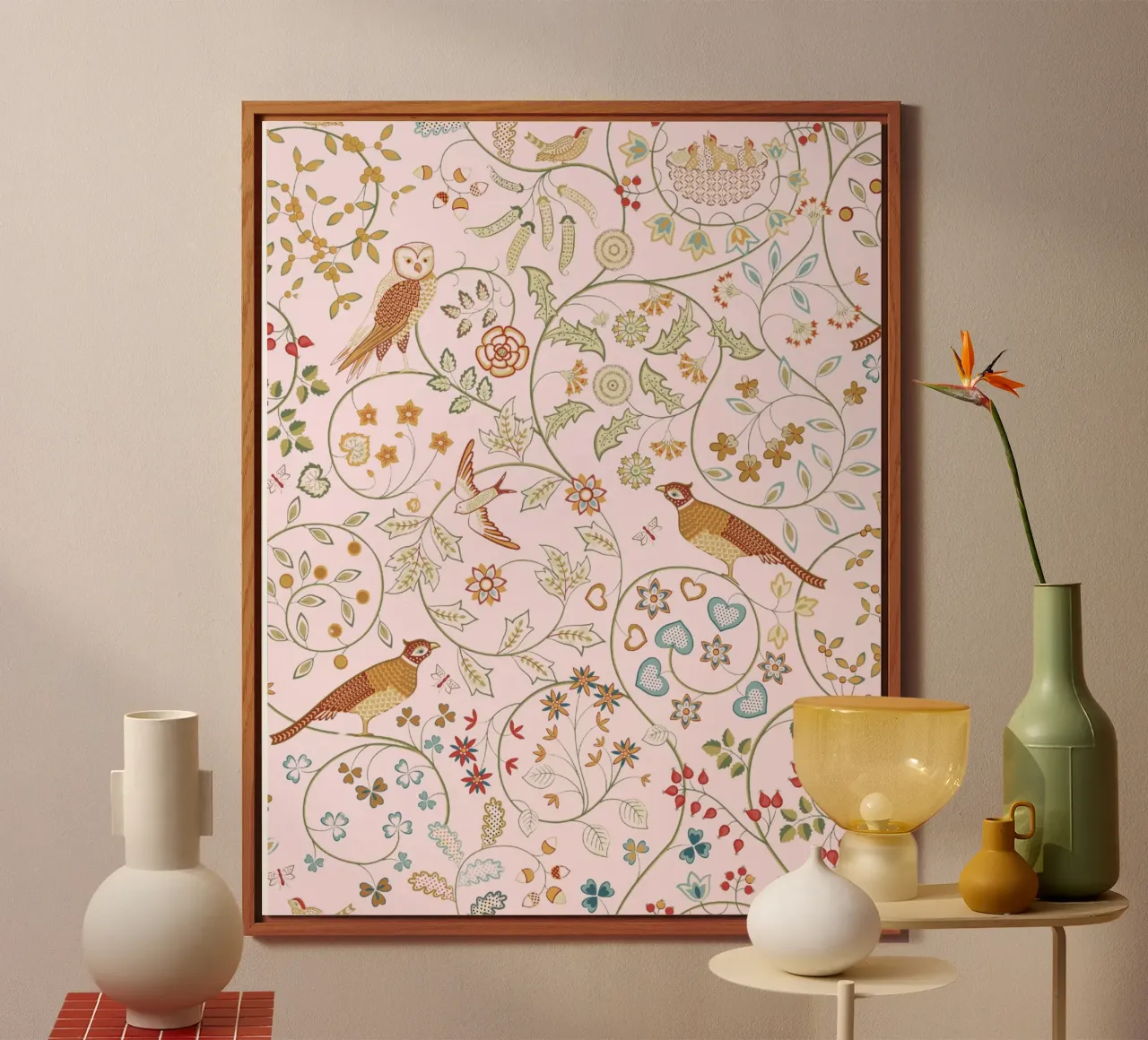 William Morris Bird & Owl Vintage Print, Flower Pattern forex plate by ArtHaus