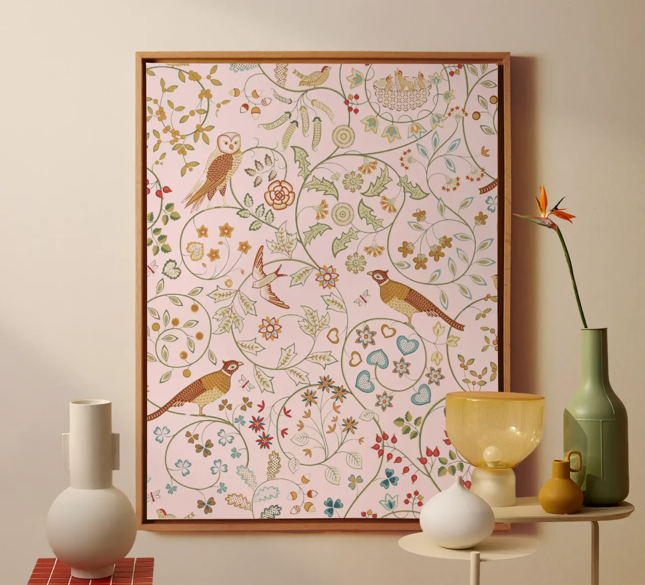 William Morris Bird & Owl Vintage Print, Flower Pattern canvas by ArtHaus