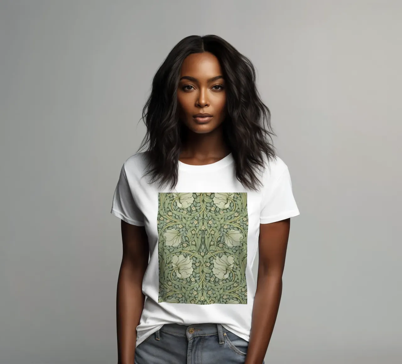 William Morris Botanical Vintage Print, Green Pattern (motif vert) t-shirt ajusté pour femmes de ArtHaus