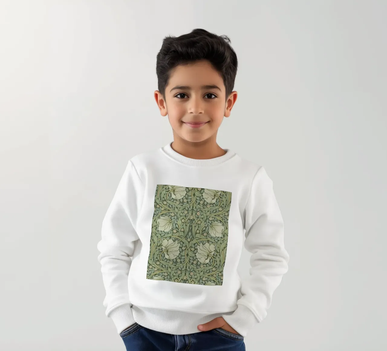 William Morris Botanical Vintage Print, Green Pattern (motif vert) sweat enfant de ArtHaus