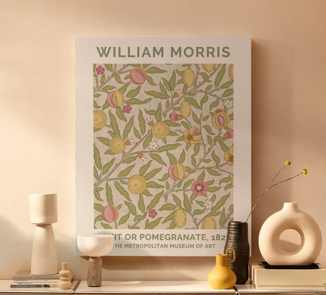 William Morris Stampa di melograni e uccelli, poster d'epoca tela con Cornice a cassetta da ArtHaus