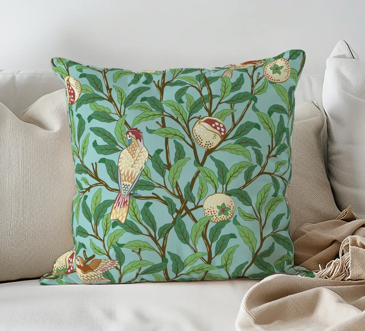 William Morris Prints, Botanical Wall Art, Bird Print Decor decorative cushion by ArtHaus