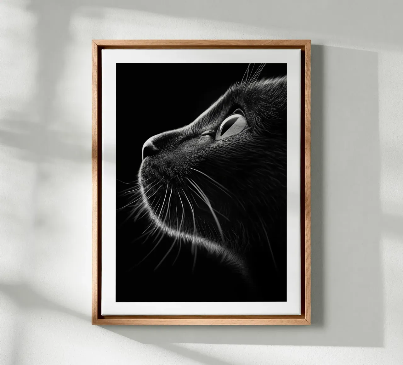 Het mysterie in de ogen van de kat canvas met Baklijst van Monochrome