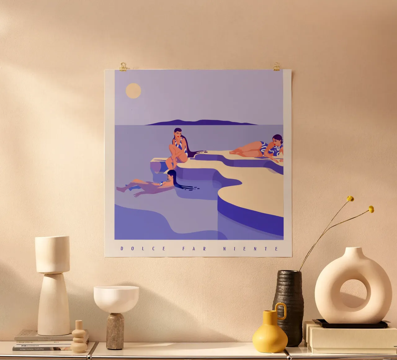 DOLCE FAR NIENTE poster con telaio in alluminio da Kika illu
