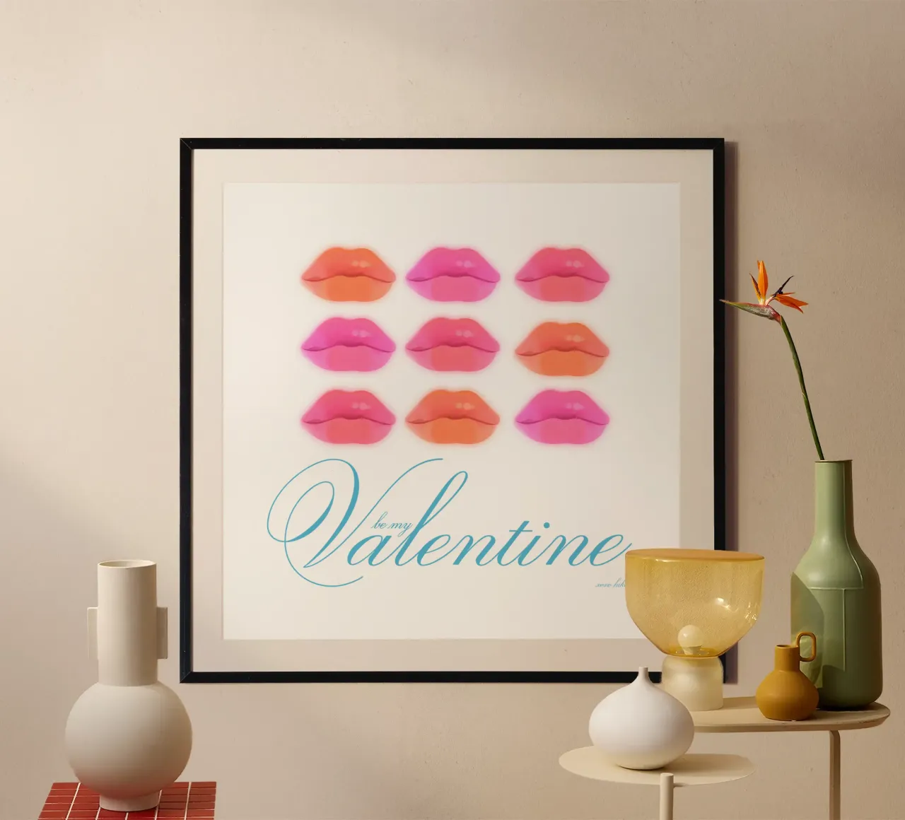 Be my VALENTINE III poster with wooden frame by Kika illu