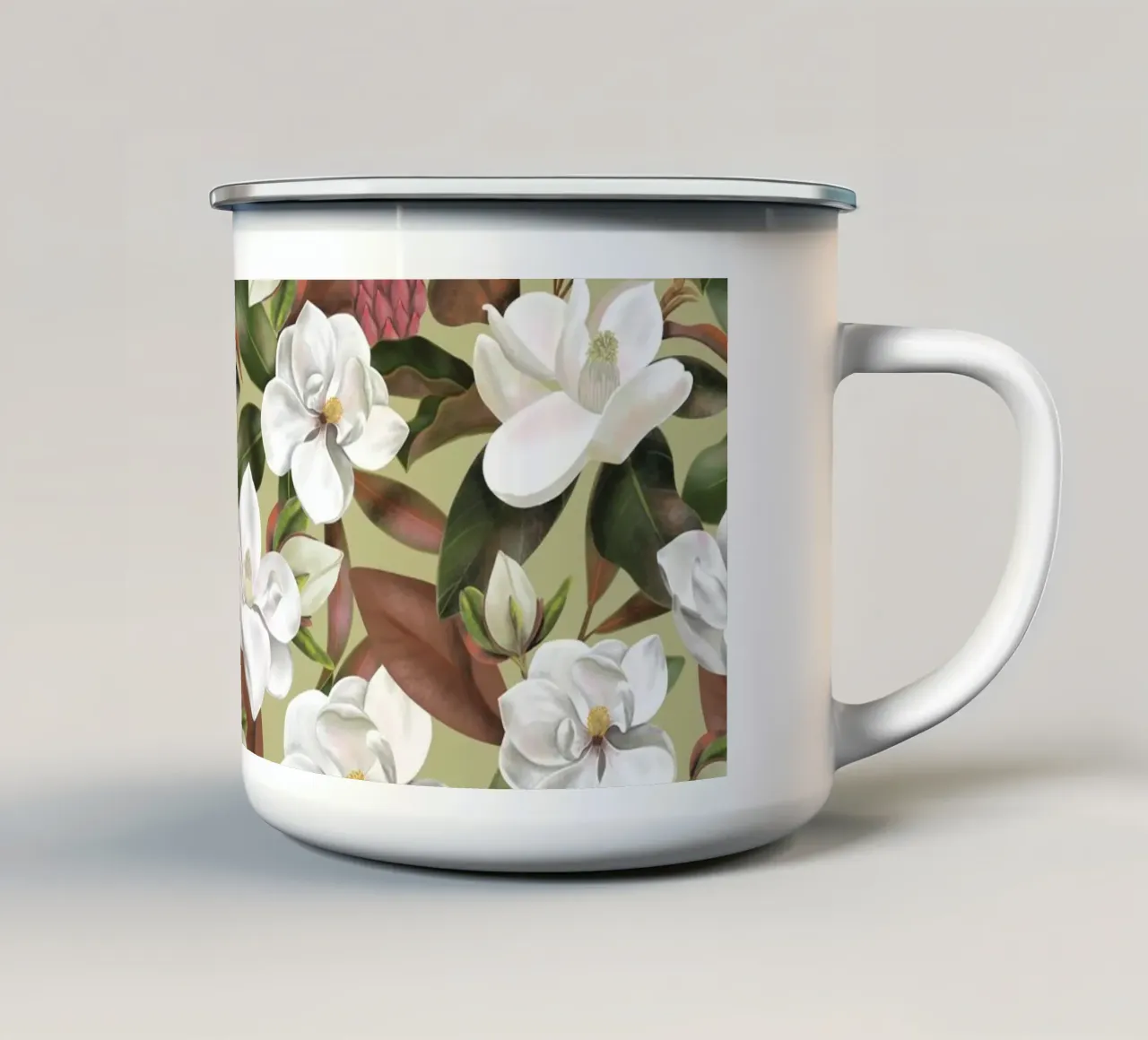 Magnolias Floral Pattern - Olive tazza in smalto da anisillustration