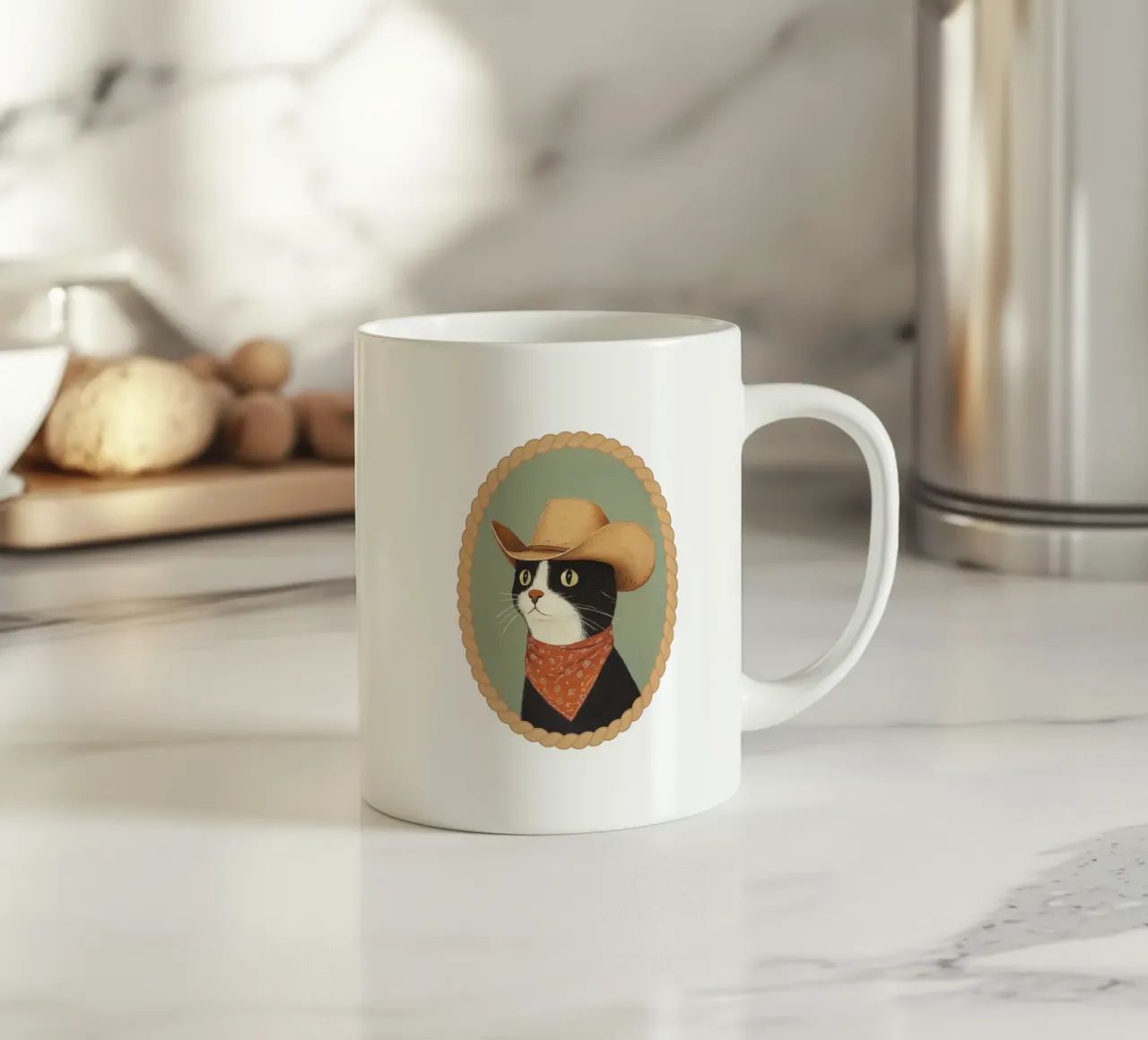 Gatto Cowboy tazza in ceramica da Jungle Joy Art