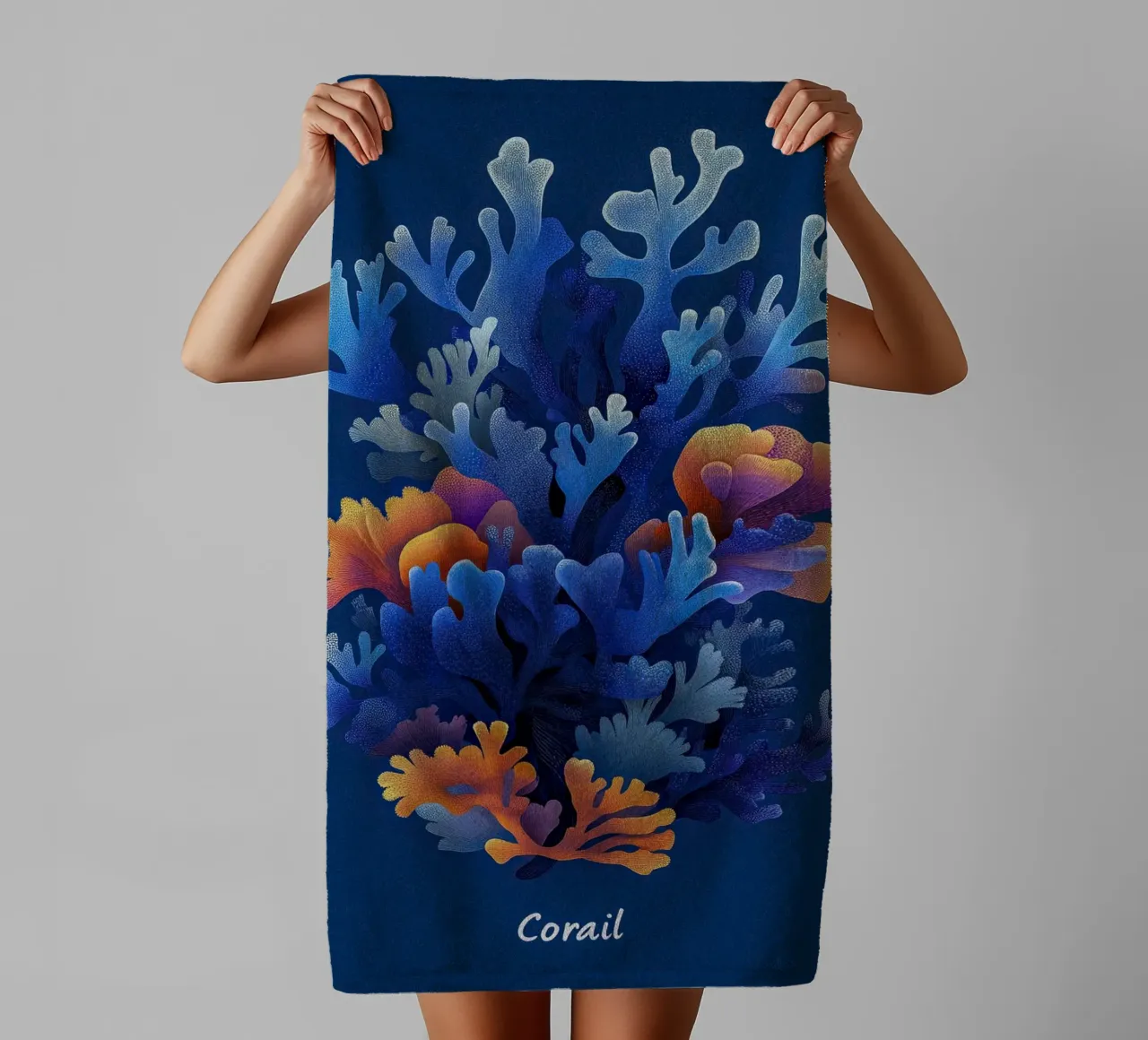 L'Éclosion Marine - Coral Beauty in Deep Blue towel by The Sea
