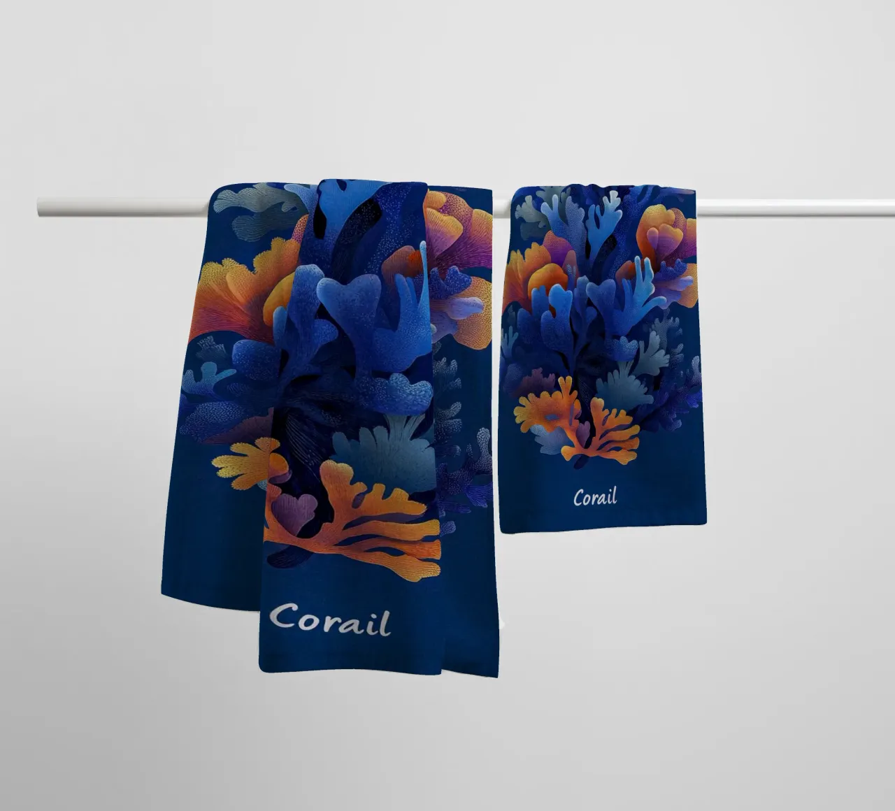 L'Éclosion Marine - Coral Beauty in Deep Blue towel by The Sea