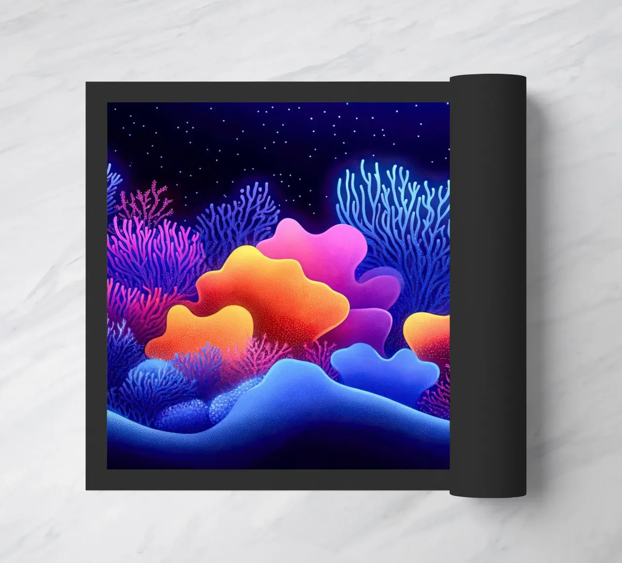 Cosmic Corals: Nocturnal Symphony of the Abyss doormat by The Sea