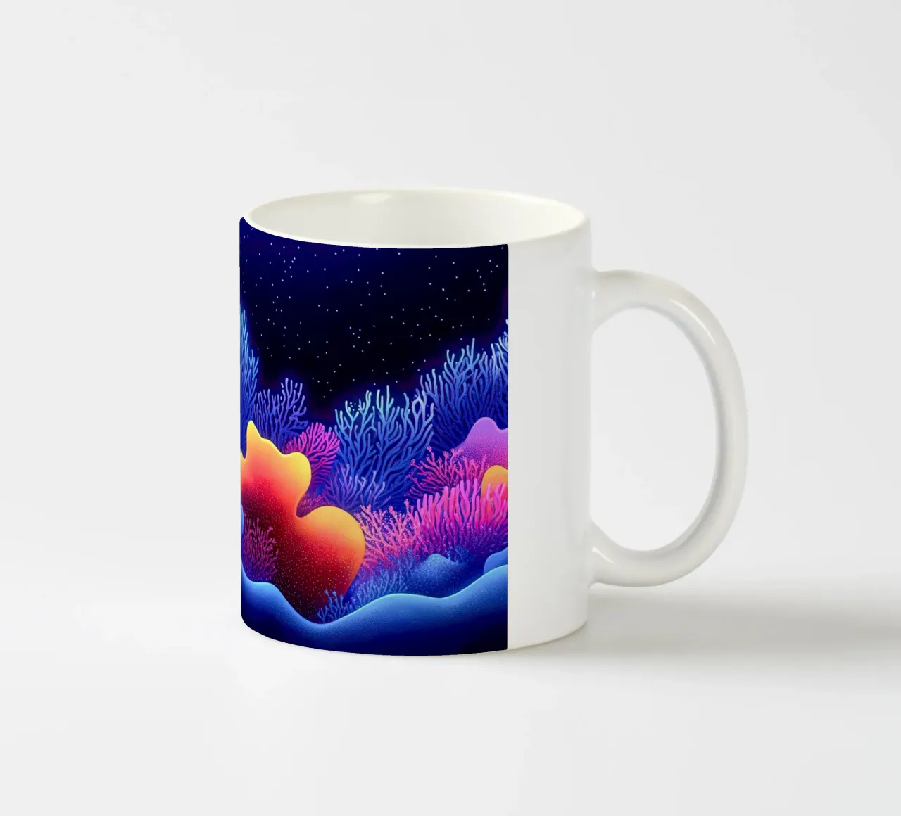 Cosmic Corals: Nocturnal Symphony of the Abyss ceramic mug by The Sea