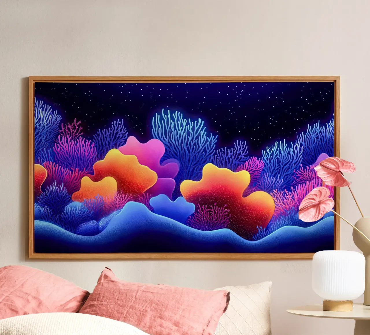 Cosmic Corals: Nocturnal Symphony of the Abyss alu-dibond by The Sea