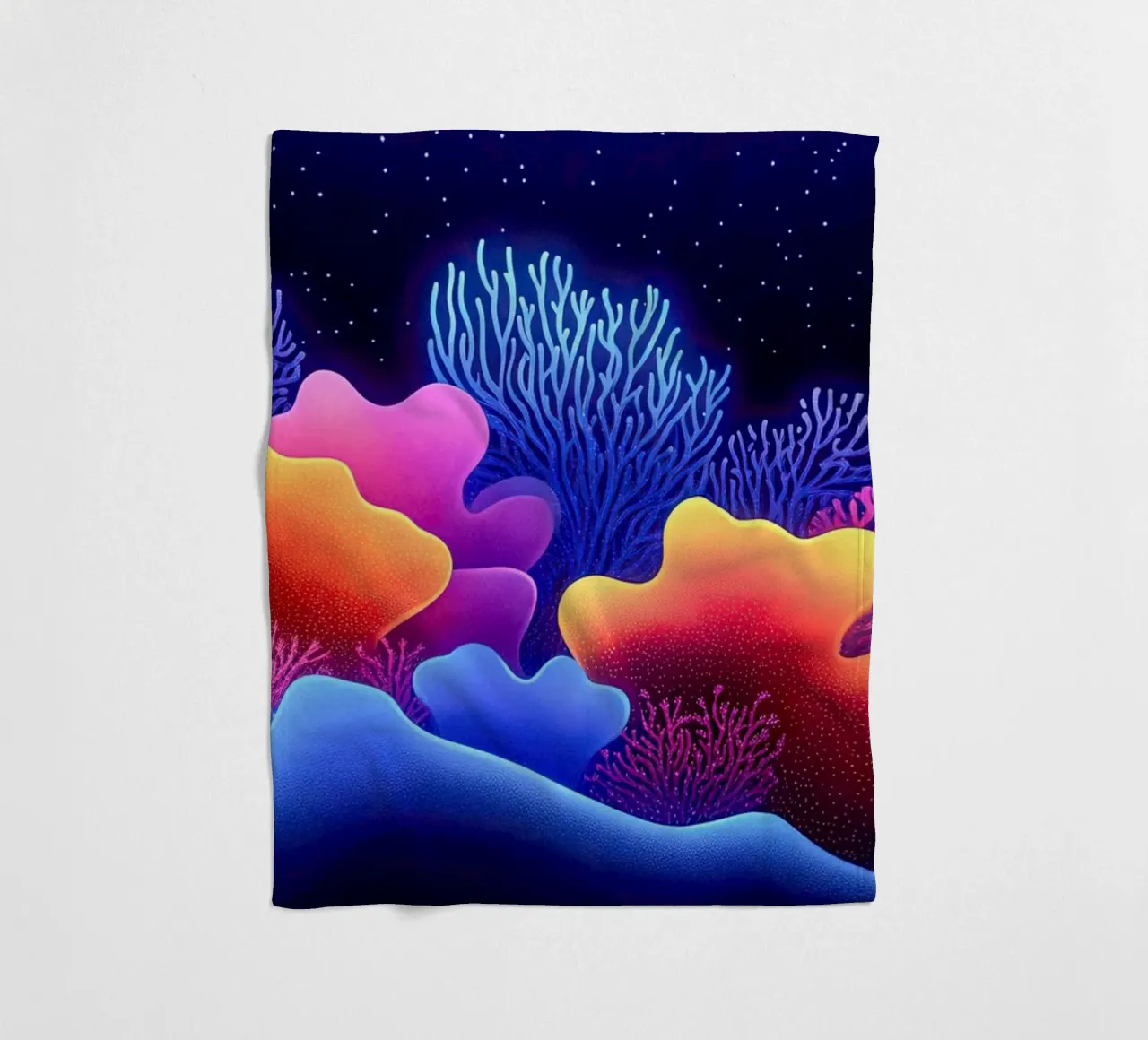 Cosmic Corals: Nocturnal Symphony of the Abyss fleece blanket by The Sea