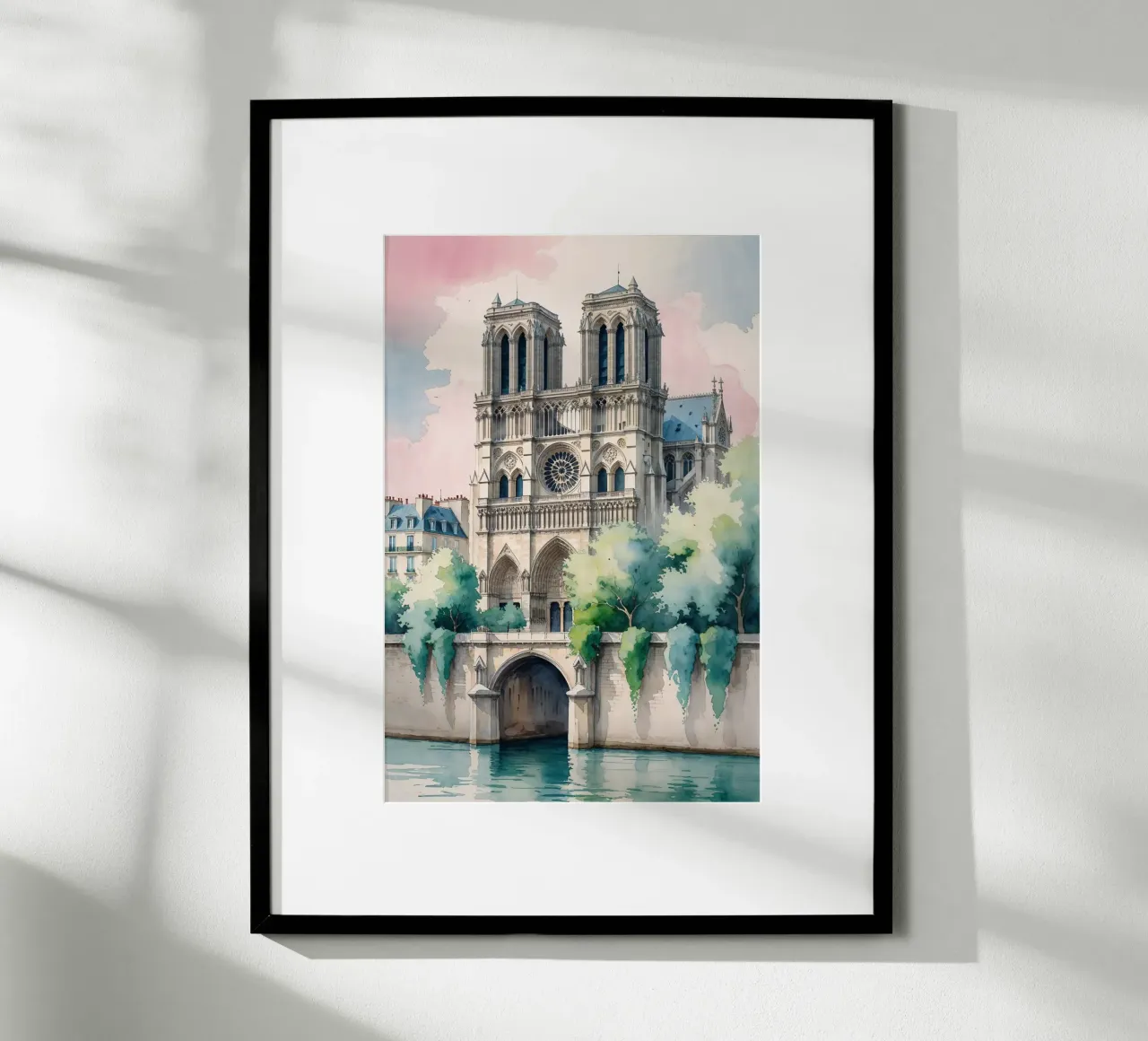 Notre Dame: A Watercolor Elegance poster con telaio in legno da AlbertKlee