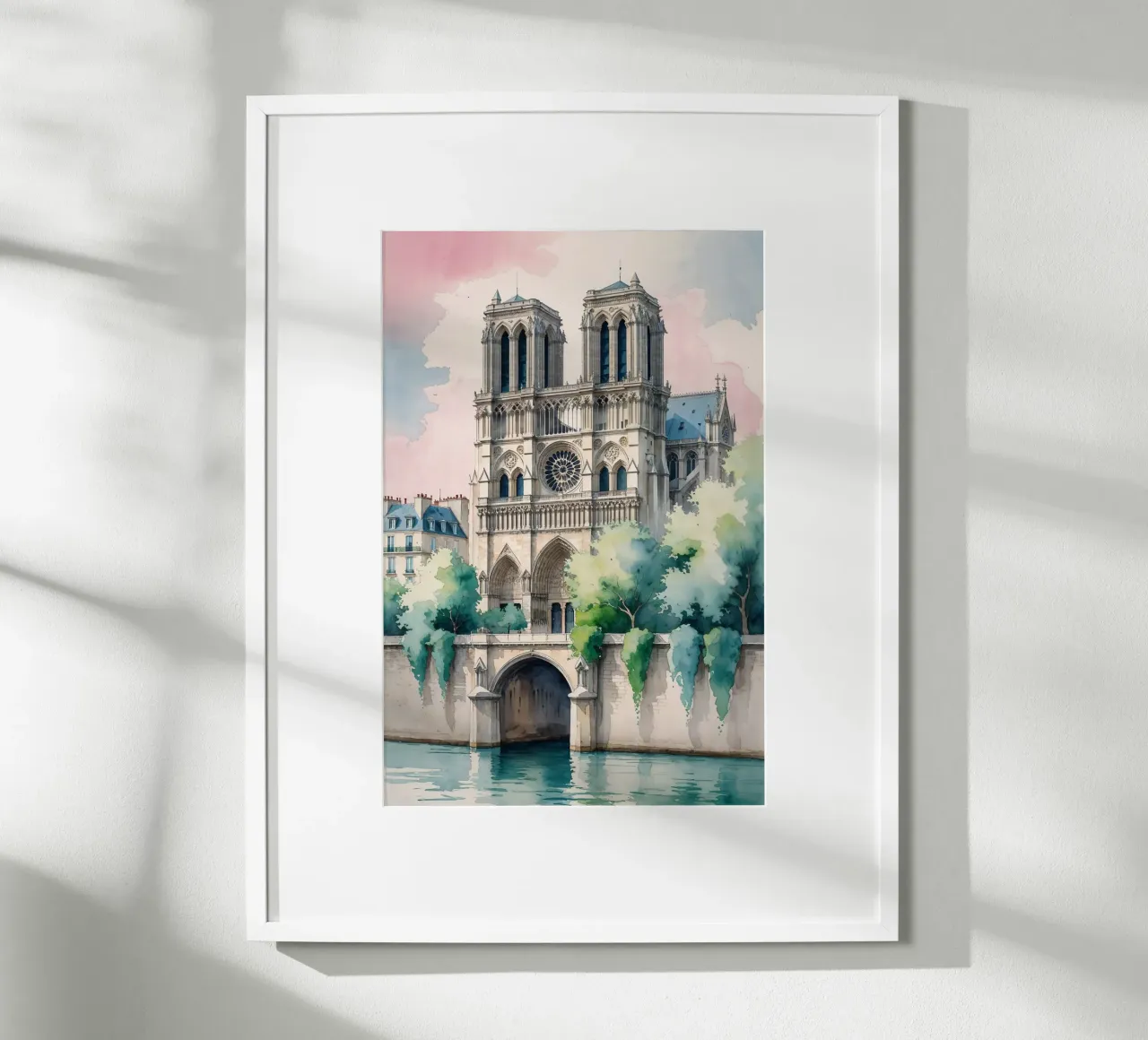 Notre Dame: A Watercolor Elegance poster con telaio in legno da AlbertKlee