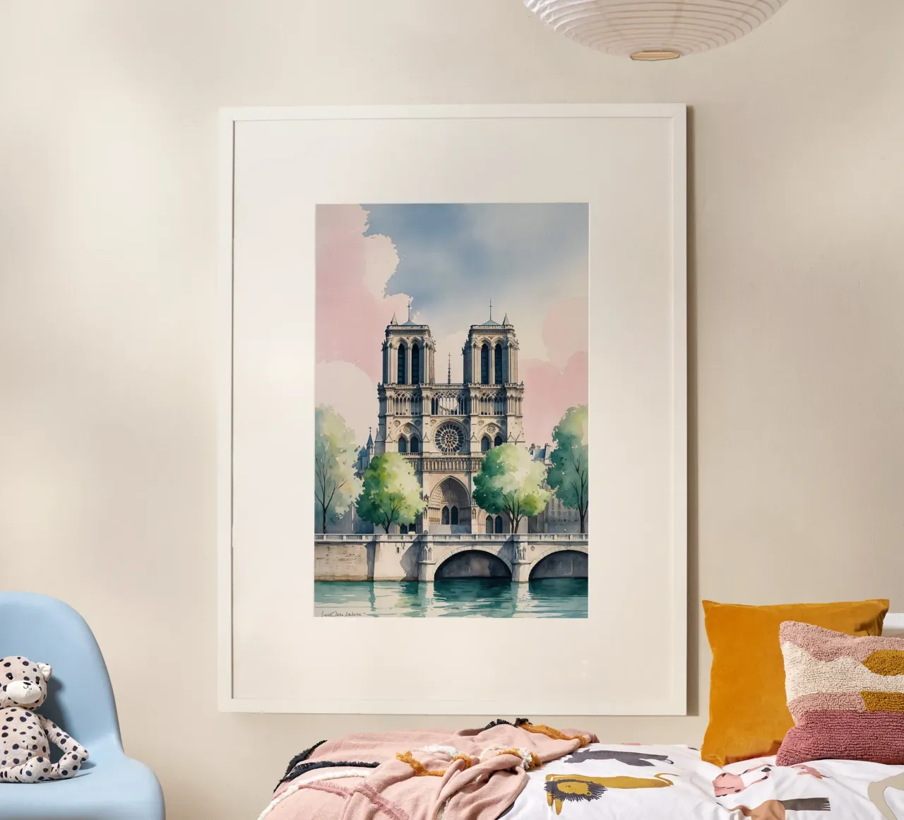 Timeless Notre Dame in Watercolor poster con telaio in plastica da AlbertKlee