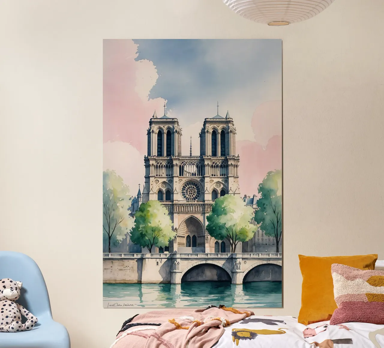Timeless Notre Dame in Watercolor poster con telaio in plastica da AlbertKlee