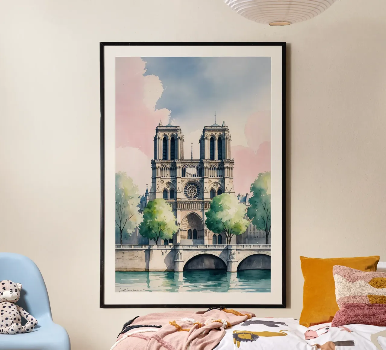 Timeless Notre Dame in Watercolor poster con telaio in plastica da AlbertKlee