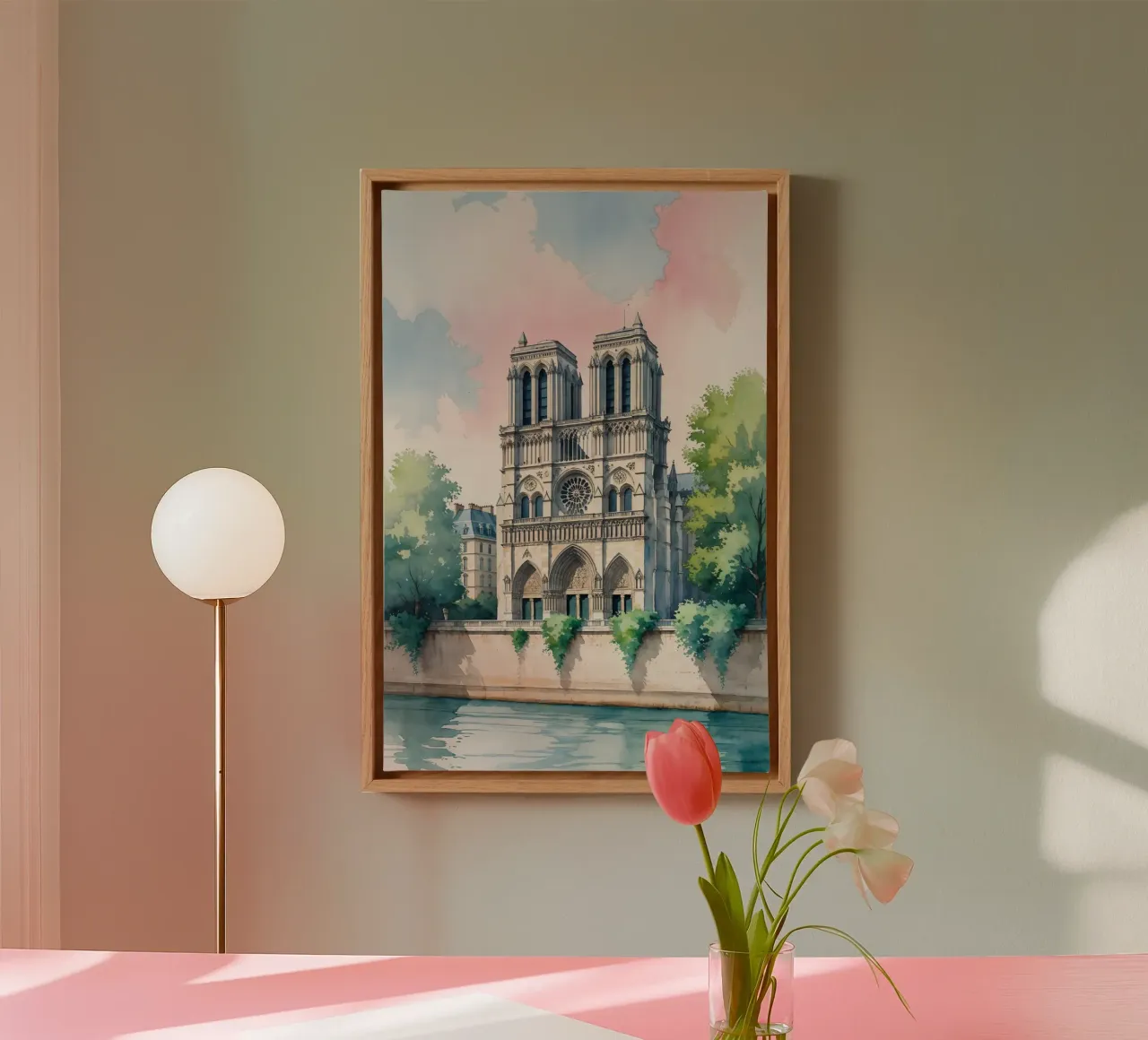 Notre Dame in Soft Watercolor Shades tela con Cornice a cassetta da AlbertKlee