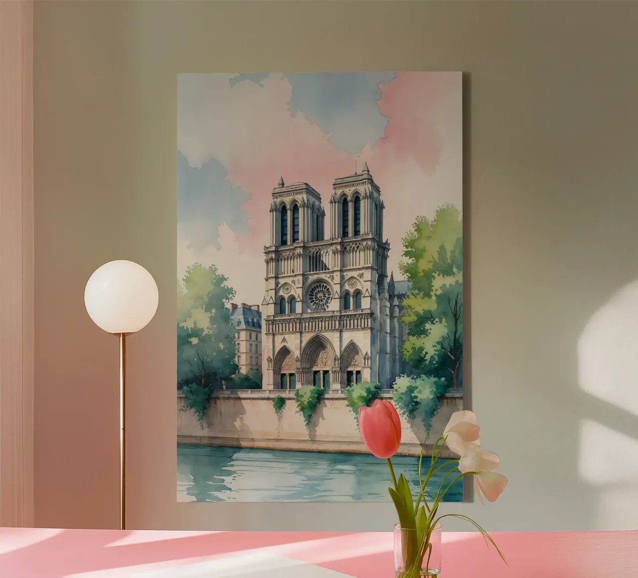 Notre Dame in Soft Watercolor Shades tela con Cornice a cassetta da AlbertKlee