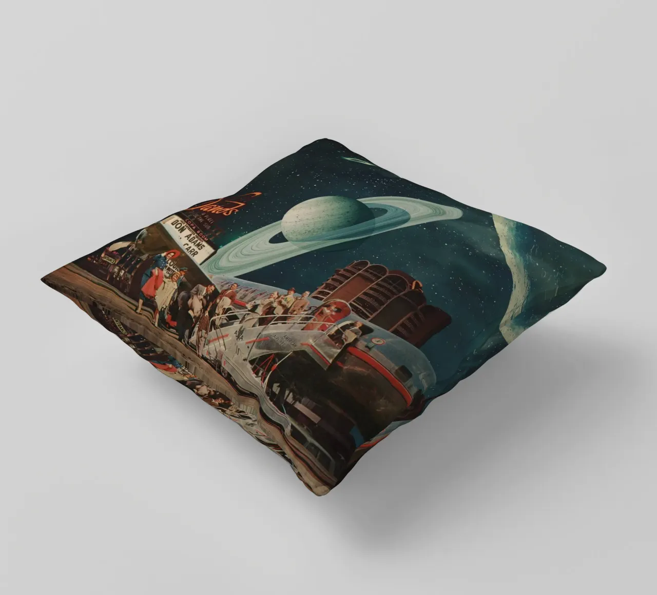 a postcard from year 2348 cuscino da Frank Moth