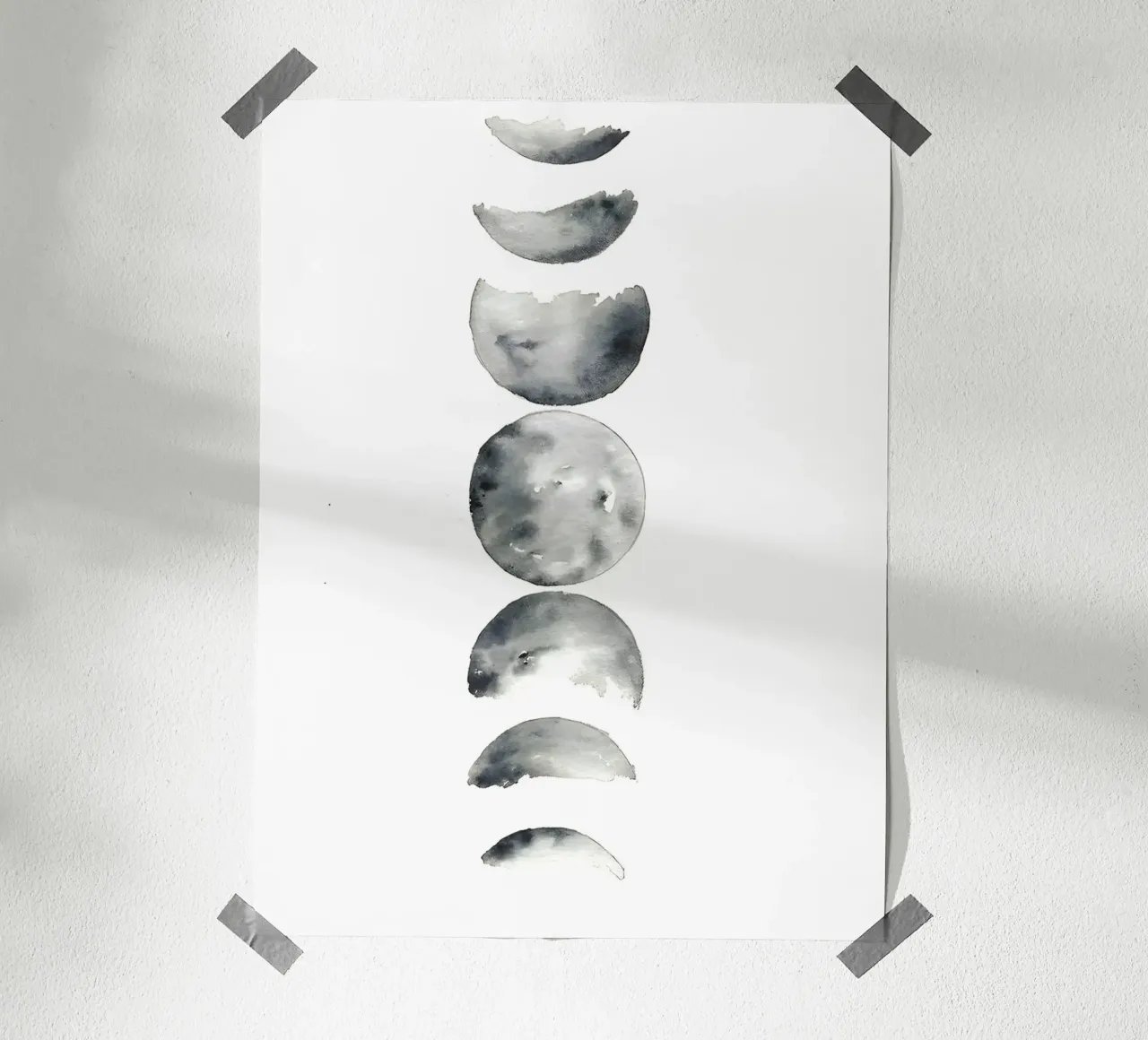 Poesia del cielo: fasi lunari ad acquerello poster con telaio in plastica da Kunst und Kontrast