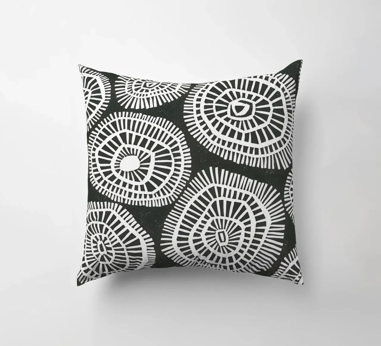 Radiant Rhythms: Abstract circular art decorative cushion by Kunst und Kontrast